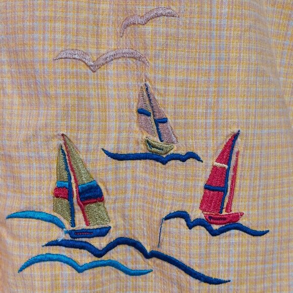 Bobbie Brooks Cotton Short Sleeve Embroidered Button-Front Shirt XL Yellow 192N - Picture 6 of 8